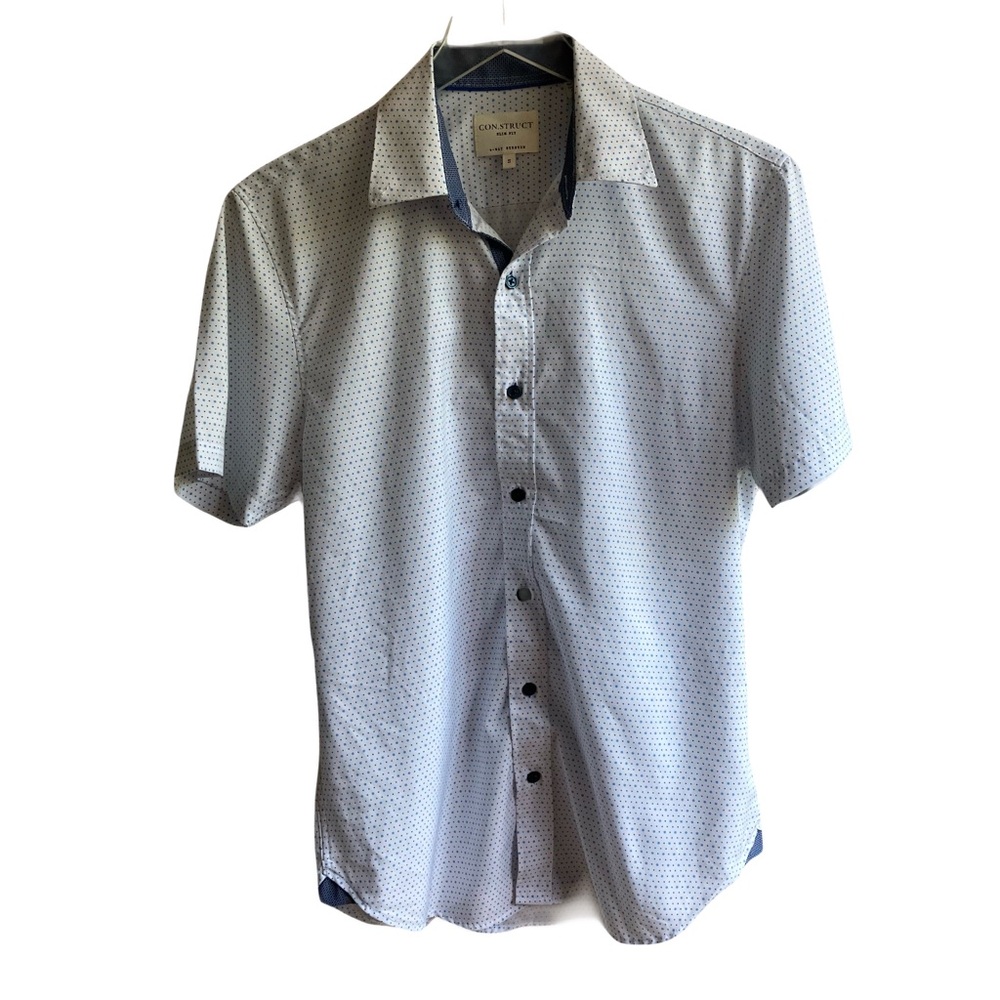Con.Struct Slim Fit 4-Way Stretch Short Sleeve Button-Up Shirt Size S Blue White